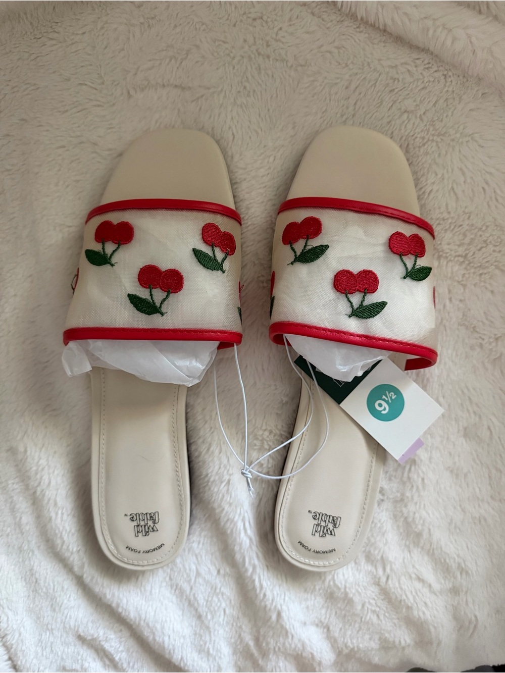 wild fable Slide Sandals with Red Cherry Embroidery